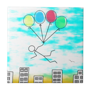 Carreau En Céramique Survoler La Ville Avec Des Ballons