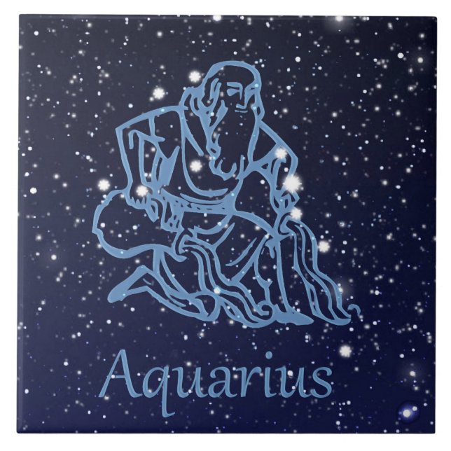 Carreau En Céramique Symbole Aquarius Constellation et Zodiaque avec ét (Devant)