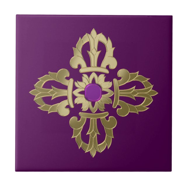 Carreau En Céramique Symbole bouddhiste doré Vajra (Devant)