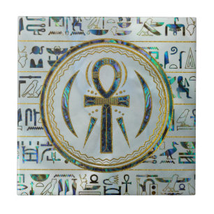 Carreau En Céramique Symbole croisé d'Ankh d'Egyptien de Shell d'ormea