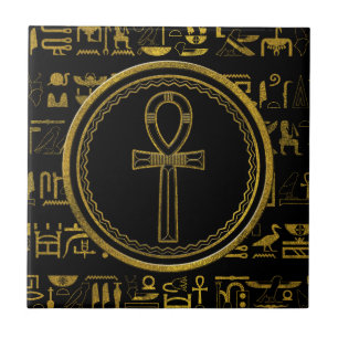 Carreau En Céramique Symbole croisé d'Ankh d'Egyptien d'or