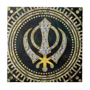 Carreau En Céramique Symbole décoratif de Khanda avec les pierres