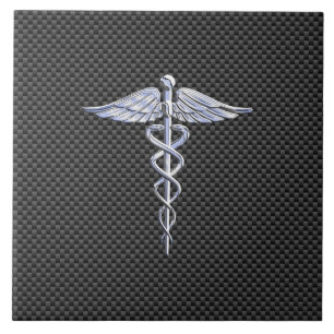 Carreau En Céramique Symbole Médicale Silver Caduceus Style fibre de ca