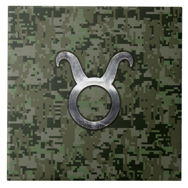 Carreau En Céramique Symbole Taurus Zodiac sur le camouflage numérique  (Devant)