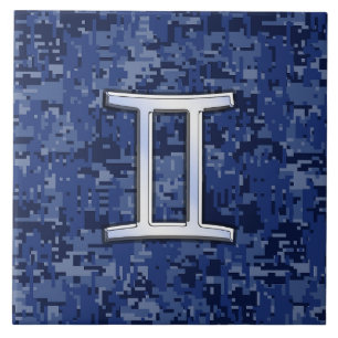 Carreau En Céramique SYMBOLE Zodiaque Gemini Camouflage numérique bleu