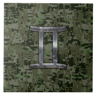 Carreau En Céramique SYMBOLE Zodiaque Gemini sur Camouflage numérique v