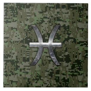 Carreau En Céramique Symbole zodiaque Pisces Camo numérique vert Woodla