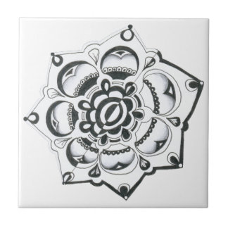 Carreau En Céramique Symétrie florale noire et blanche
