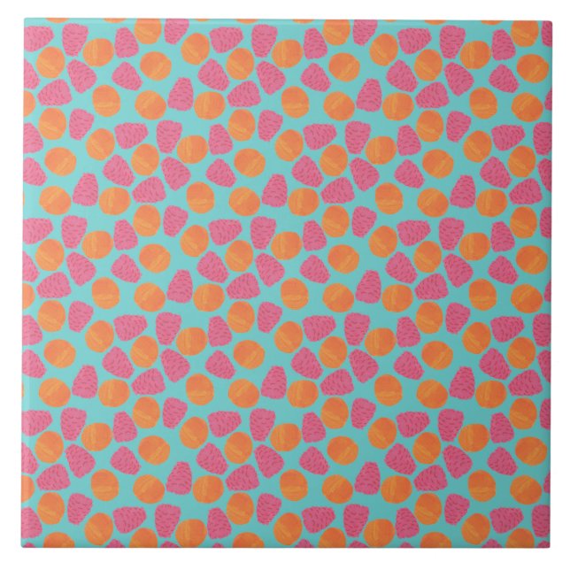 Carreau En Céramique Tangérines de framboise sur bleu turquoise clair (Devant)