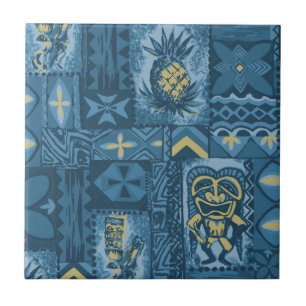 Carreau En Céramique Tapa vintage hawaïen de Pomaika'i Tiki