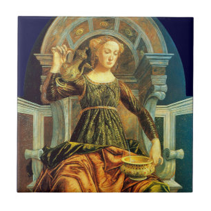 CARREAU EN CÉRAMIQUE TAROTS DE RENAISSANCE ANTIQUE 14 / TEMPÉRANCE