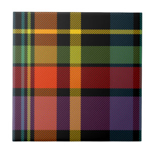 Carreau En Céramique Tartan noir, rouge, jaune, vert et pourpre