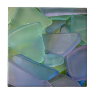 Carreau En Céramique Tas de verre de plage bleu, Alaska