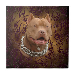 Carreau En Céramique Tatouage tribal brun de Pitbull
