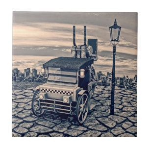 Carreau En Céramique Taxi Cab Art Citadin Rétro Steampunk