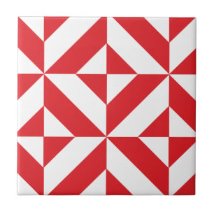 Carreau En Céramique Tchry Red Geometric Deco Cube Pattern