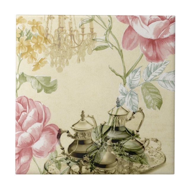 Carreau En Céramique Teapot Tea Party Paris Floral (Devant)