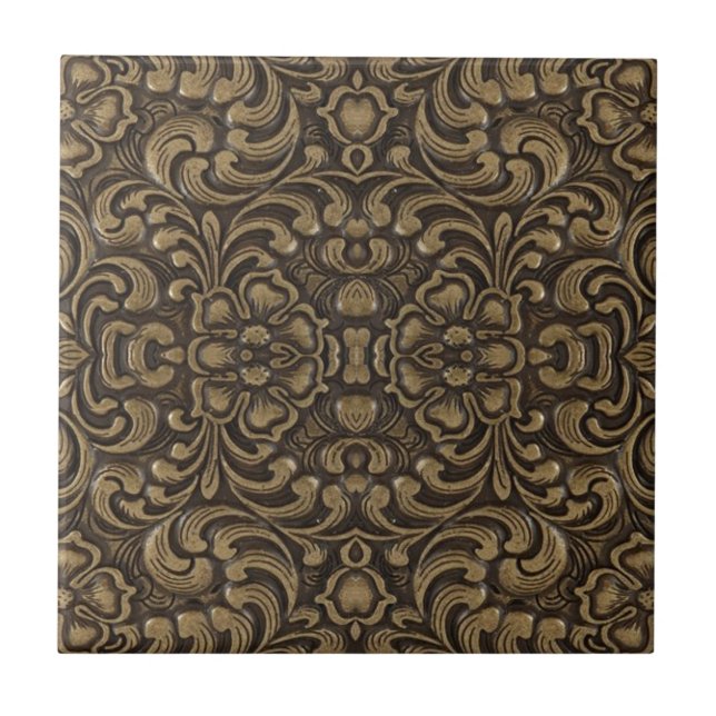 Carreau En Céramique tendance médiévale renaissance motif bronze floral (Devant)