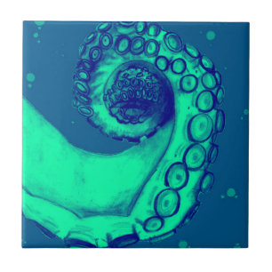Carreau En Céramique Tentacle de la pieuvre marine turquoise et marine