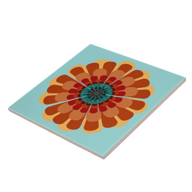 Carreau En Céramique Terracotta & Fleur Turquoise (Côté)