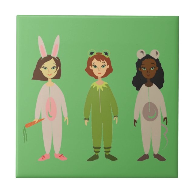Carreau En Céramique Thème des amies en pyjama pour filles mignonnes (Devant)