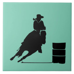 Carreau En Céramique Thème Rodéo Cowgirl Barrel Racine Silhouette