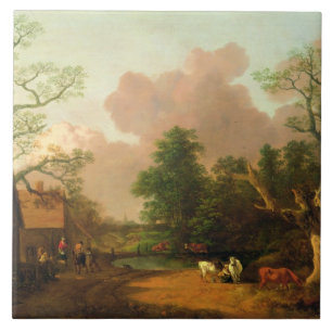 Carreau En Céramique Thomas Gainsborough   un paysage avec des figures,