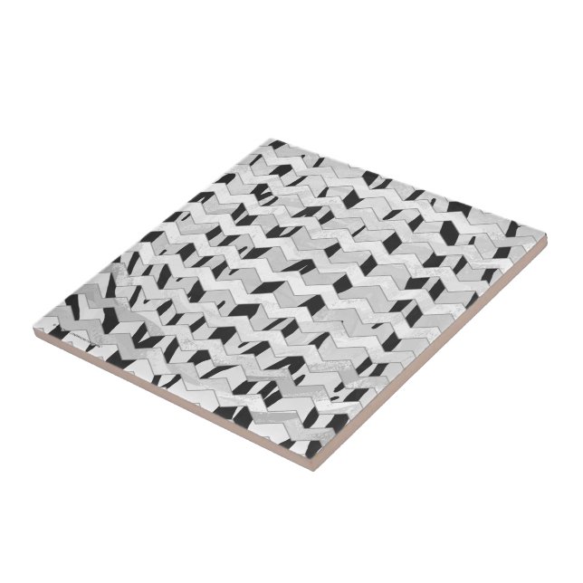 Carreau En Céramique Tigre Cheveron noir et blanc (Côté)