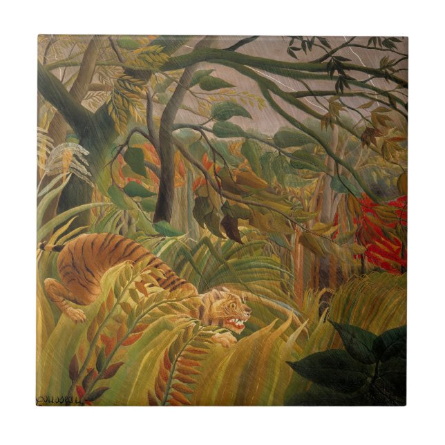 Carreau En Céramique Tigre dans une tempête tropicale par Henri Roussea (Devant)