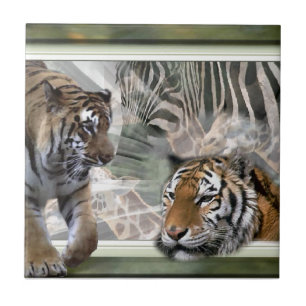 Carreau En Céramique Tigres, Zèbre, Giraffe, Jungle Primitive