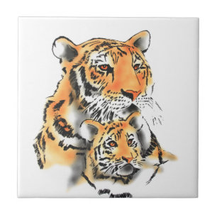 Carreau En Céramique Tigress and Cub