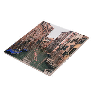 CARREAU EN CÉRAMIQUE TILE/TRIVET/SCÈNE CANAL VÉNÉTIEN