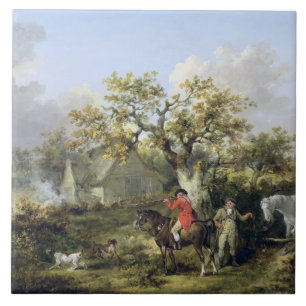 Carreau En Céramique Tir de perdrix (huile sur la toile)