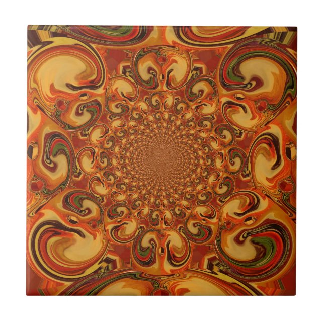 Carreau En Céramique Tons Abstraits orange, marron et vert (Devant)