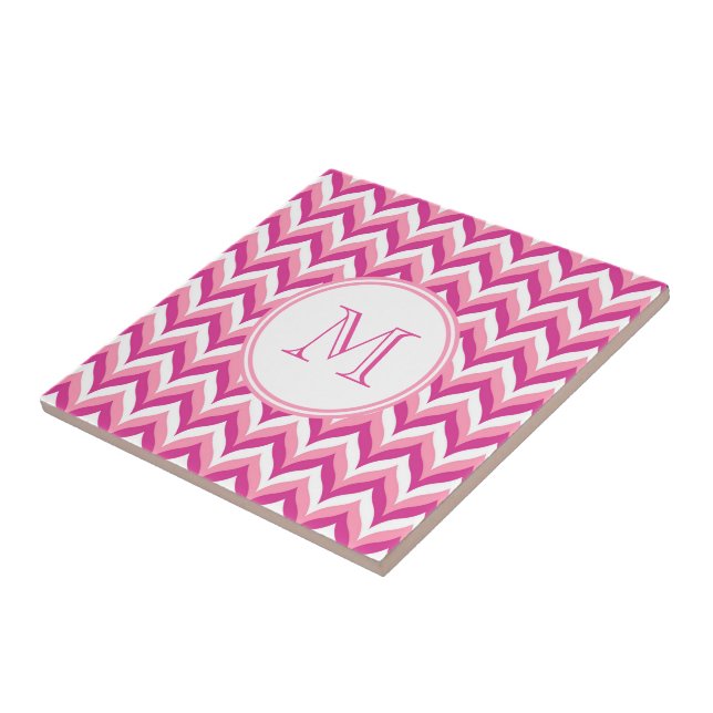 Carreau En Céramique Tons Rose Et Blanc Zigzag Chevron Motif (Côté)