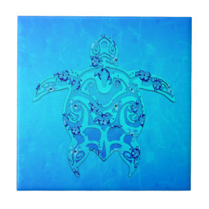 Carreau En Céramique Tortue bleue de tribal de Honu