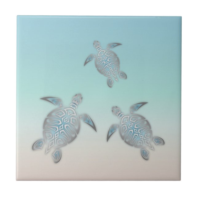 Carreau En Céramique Tortue de mer argentée Turquoise Maritime Nautiliq (Devant)