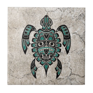 Carreau En Céramique Tortue de mer bleue turquoise criquée d'esprit de