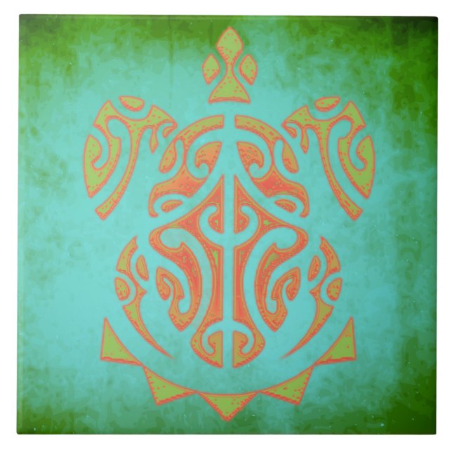 Carreau En Céramique Tortue polynésienne Mango et Lime (Devant)