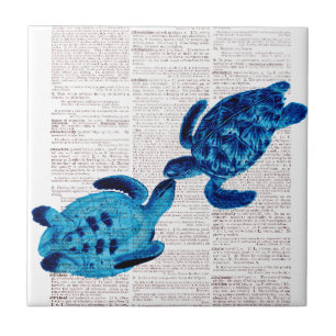 Carreau En Céramique Tortues de mer bleues dans l'amour