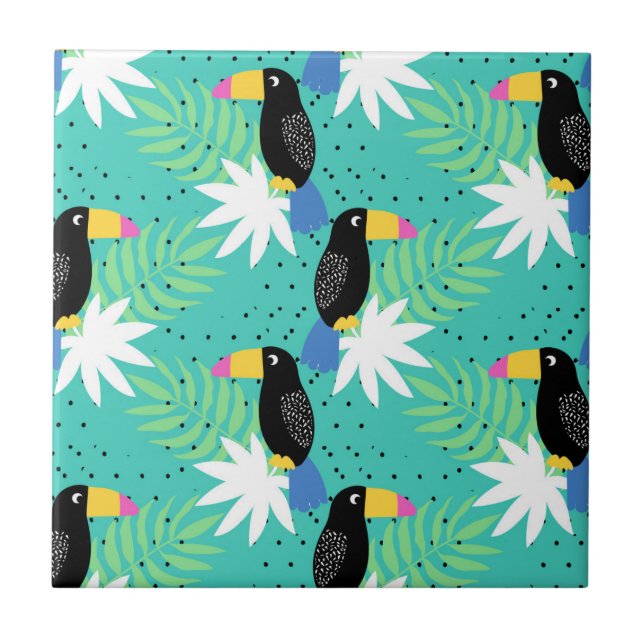 Carreau En Céramique Toucans sur Teal (Devant)