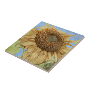 Carreau En Céramique Tournesol Jaune Bleu Rustique Jardin Pays Floral