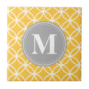 Carreau En Céramique Tournesol Jaune Cercles géométriques Gris Monogram