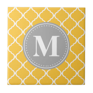Carreau En Céramique Tournesol Jaune Latis marocain Gris Monogramme