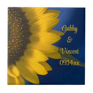 Carreau En Céramique Tournesol jaune sur Mariage bleu