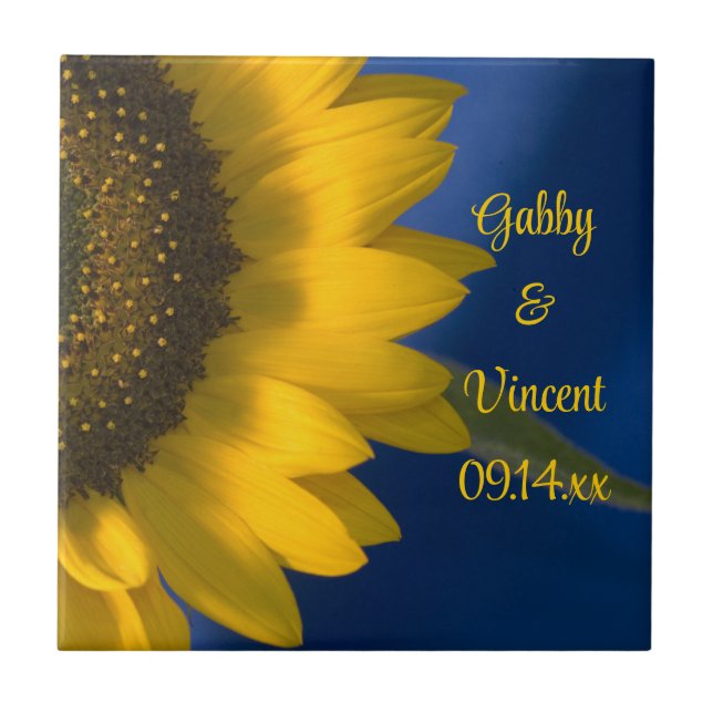 Carreau En Céramique Tournesol jaune sur Mariage bleu (Devant)