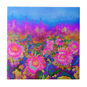 Carreau En Céramique Tournesol rose abstrait aquarelle peinture
