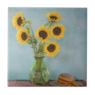 Carreau En Céramique Tournesols dans un vase sur une table