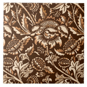Carreau En Céramique Tournesols de William Morris, brun chocolat et