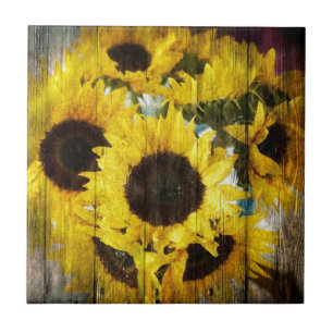 Carreau En Céramique Tournesols en bois de pays occidental de grange